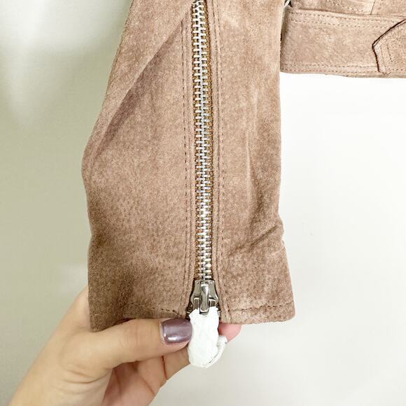 Blank NYC Womens Suede Moto Jacket Cropped Notch Collar Sand Stoner Small NWT - Picture 6 of 13